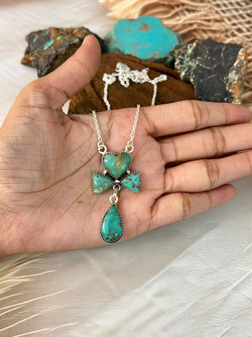 Handmade Sterling Silver Sonoran Turquoise Collection: Necklace Signed Nizhoni