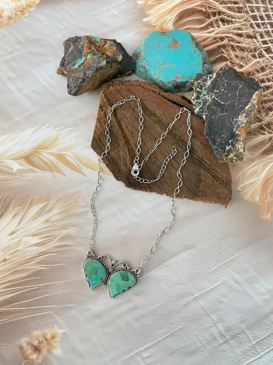 Handmade Sterling Silver Kingman Turquoise Butterfly Necklace Signed Nizhoni