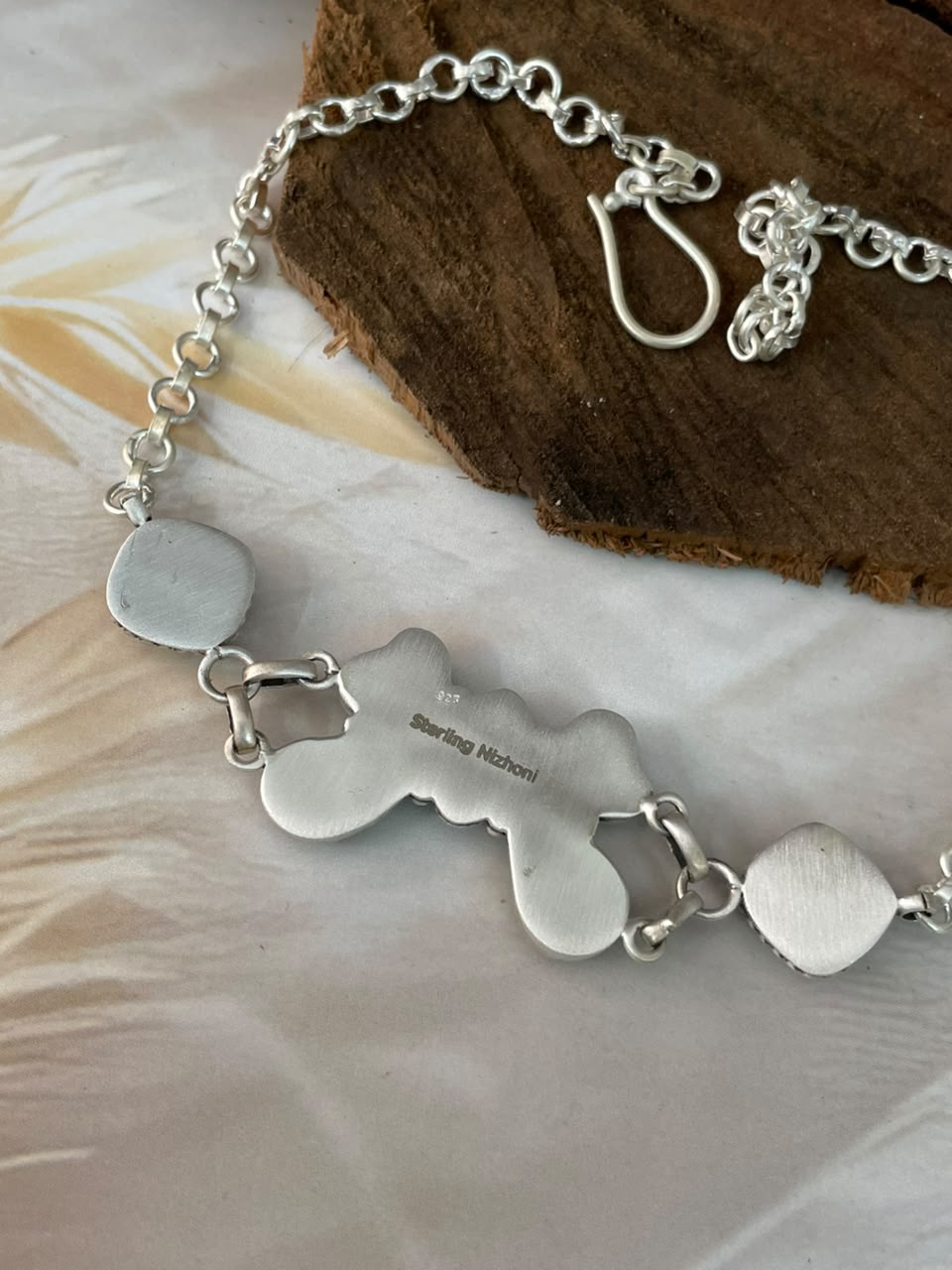 Handmade Sterling Silver Sonoran Turquoise Collection: Choker Necklace Signed Nizhoni