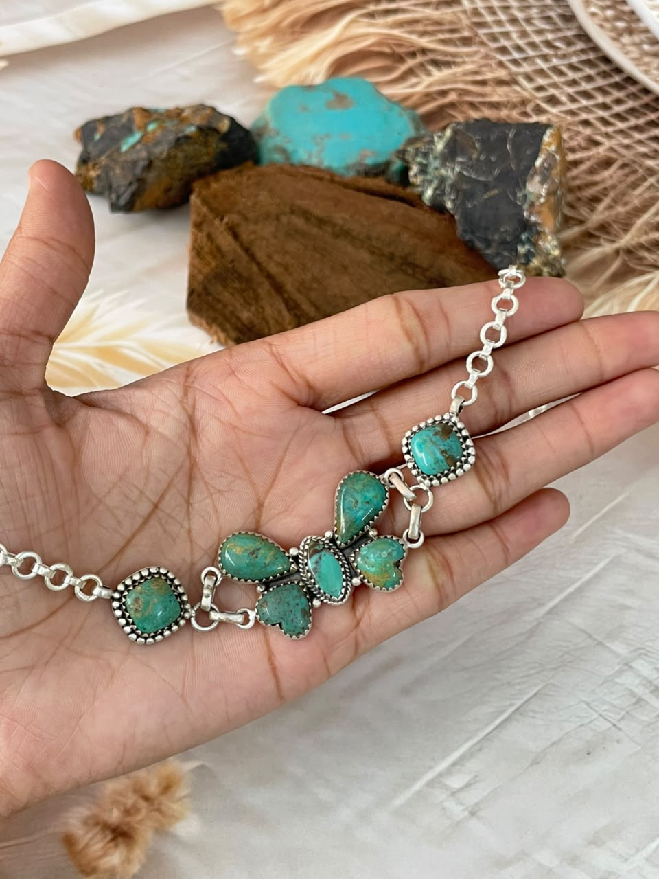 Handmade Sterling Silver Sonoran Turquoise Collection: Choker Necklace Signed Nizhoni