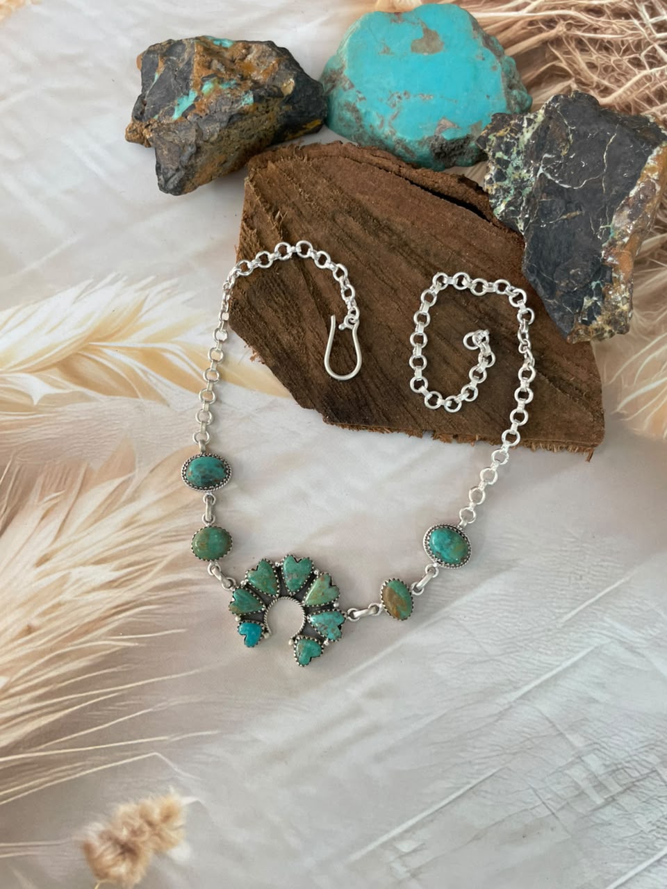 Handmade Sterling Silver Sonoran Turquoise Collection: Naja Choker Necklace Signed Nizhoni