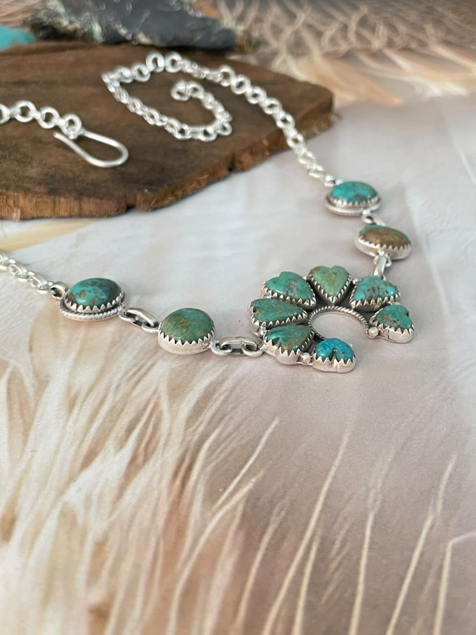 Handmade Sterling Silver Sonoran Turquoise Collection: Naja Choker Necklace Signed Nizhoni