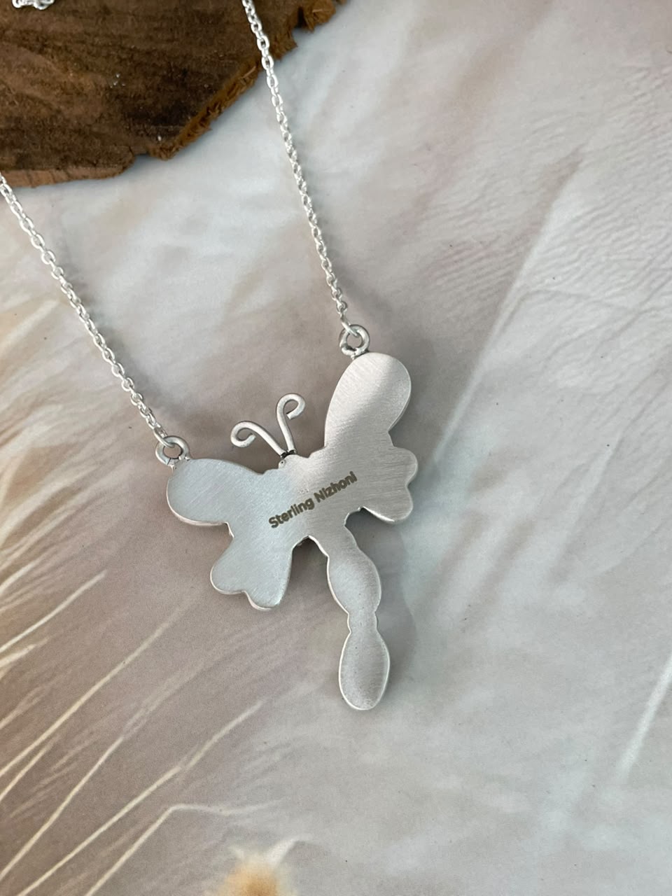 Handmade Sterling Silver Sonoran Turquoise Collection: Butterfly Necklace Signed Nizhoni
