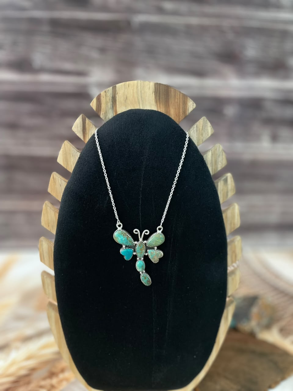 Handmade Sterling Silver Sonoran Turquoise Collection: Butterfly Necklace Signed Nizhoni