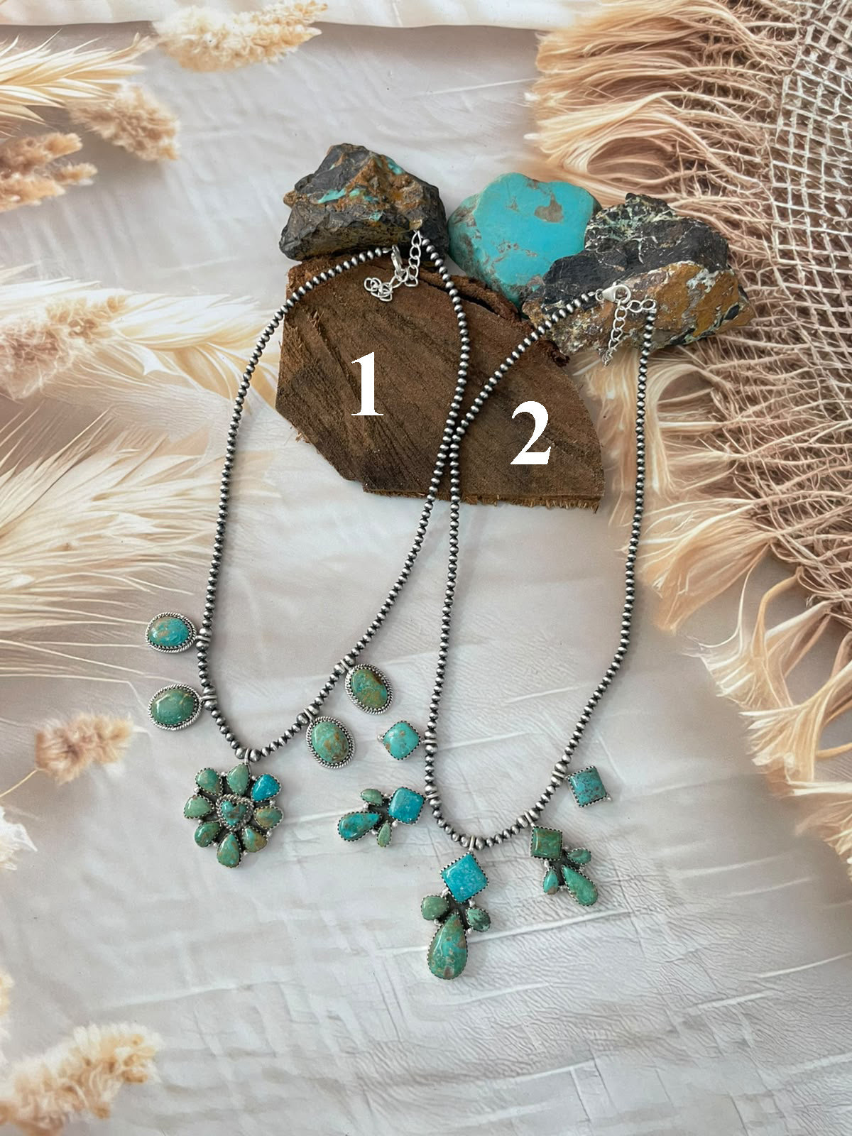 Handmade Sterling Silver Sonoran Turquoise Collection: Beaded Necklace Signed Nizhoni