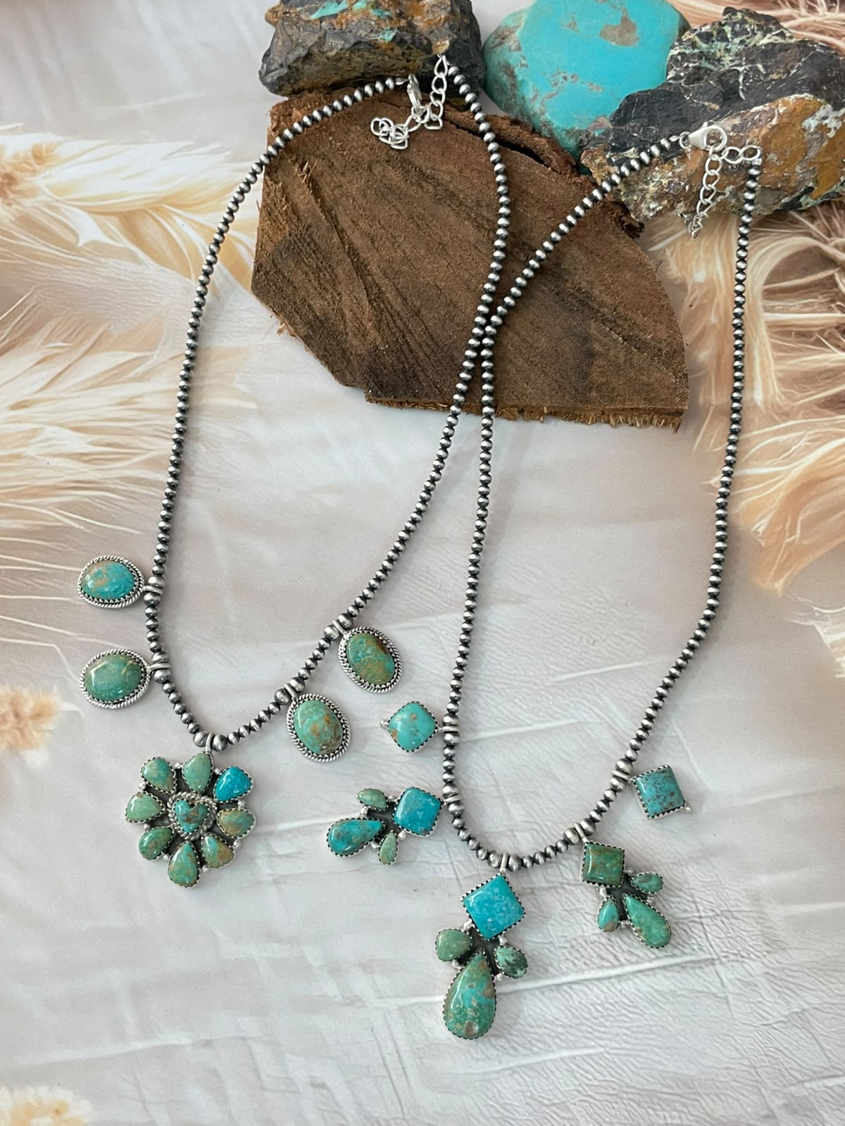 Handmade Sterling Silver Sonoran Turquoise Collection: Beaded Necklace Signed Nizhoni