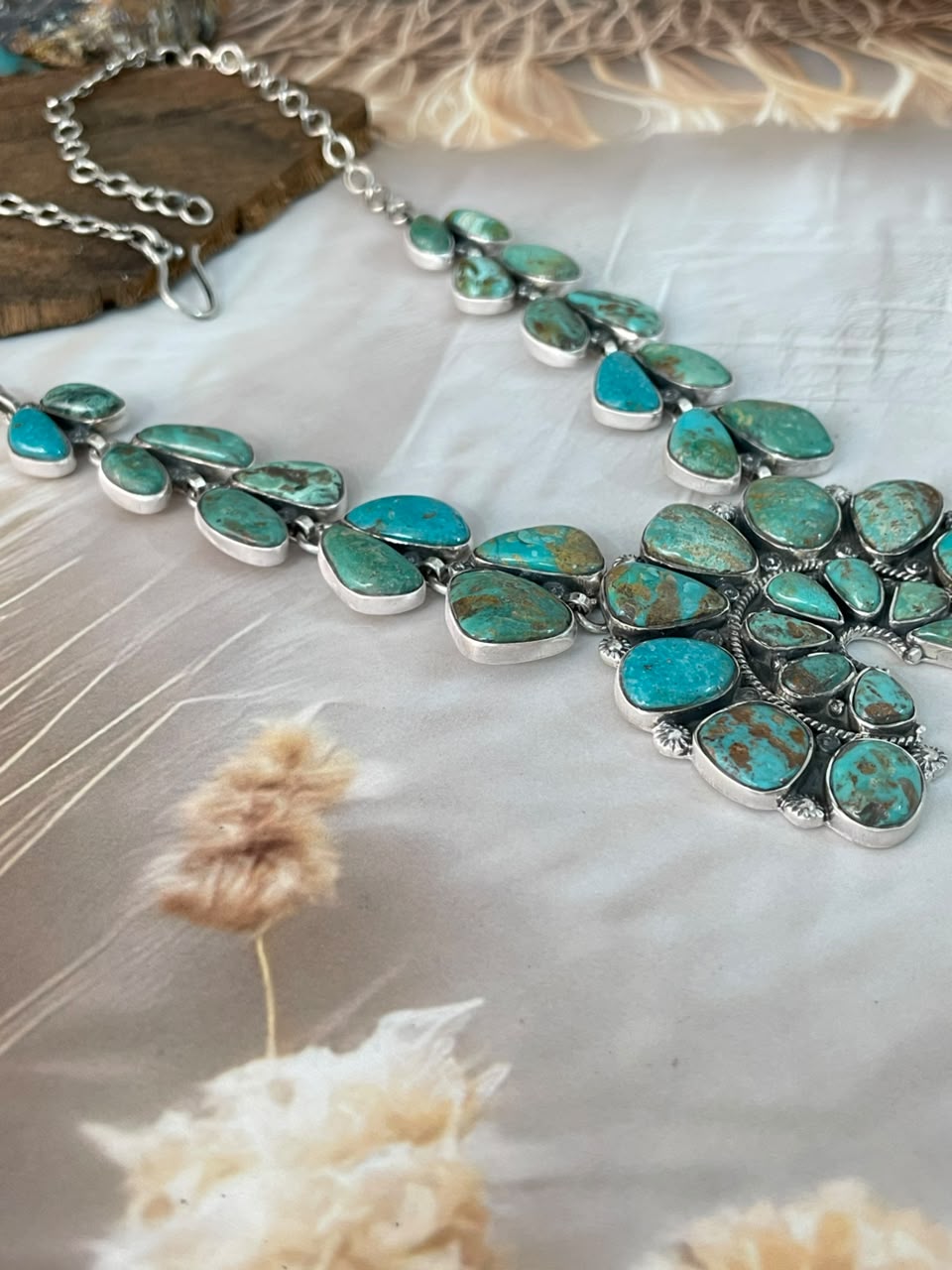 Handmade Sterling Silver Sonoran Turquoise Collection: Naja Necklace Signed Nizhoni