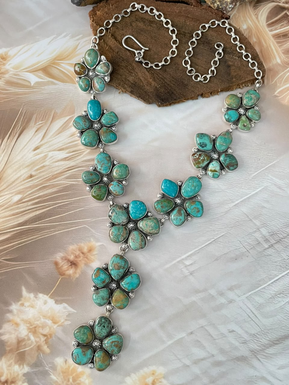 Handmade Sterling Silver Sonoran Turquoise Collection: Drop Necklace Signed Nizhoni