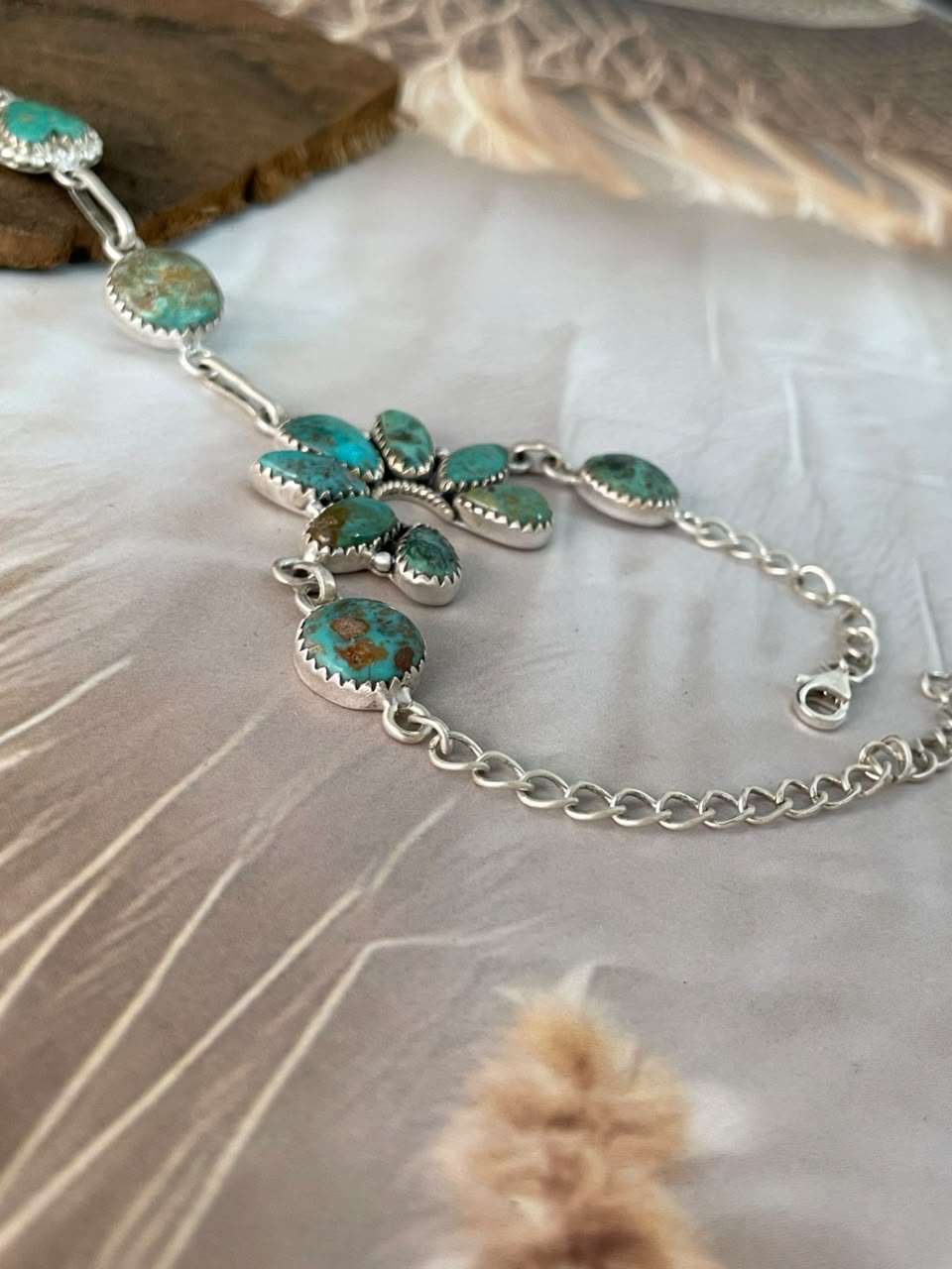 Handmade Sterling Silver Sonoran Turquoise Collection: Hand Harness Signed Nizhoni