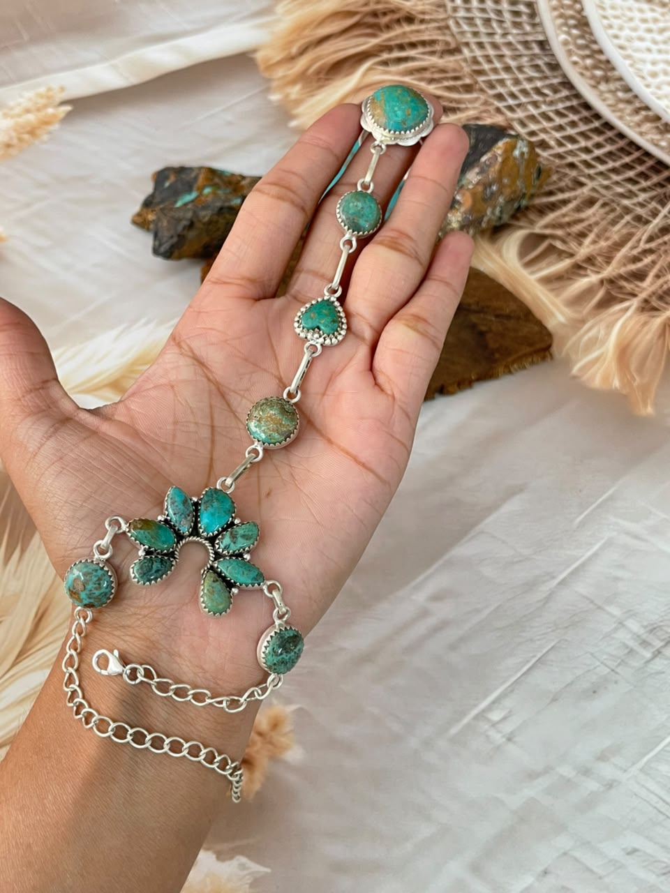 Handmade Sterling Silver Sonoran Turquoise Collection: Hand Harness Signed Nizhoni