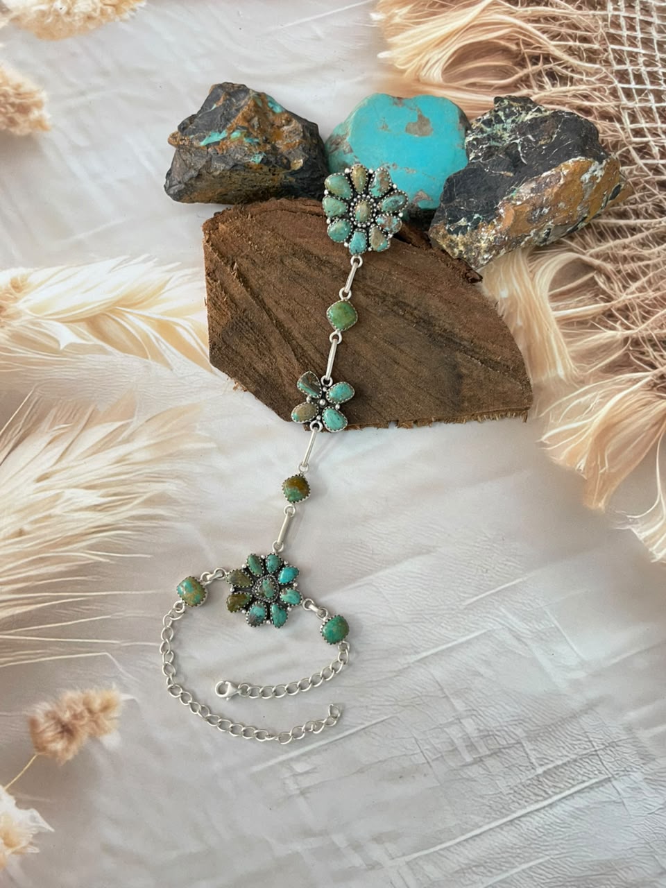 Handmade Sterling Silver Sonoran Turquoise Collection: Hand Harness Signed Nizhoni