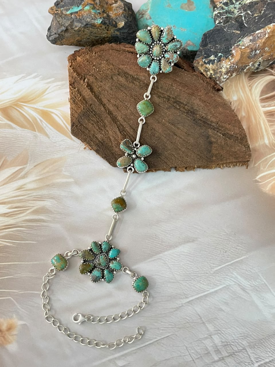 Handmade Sterling Silver Sonoran Turquoise Collection: Hand Harness Signed Nizhoni