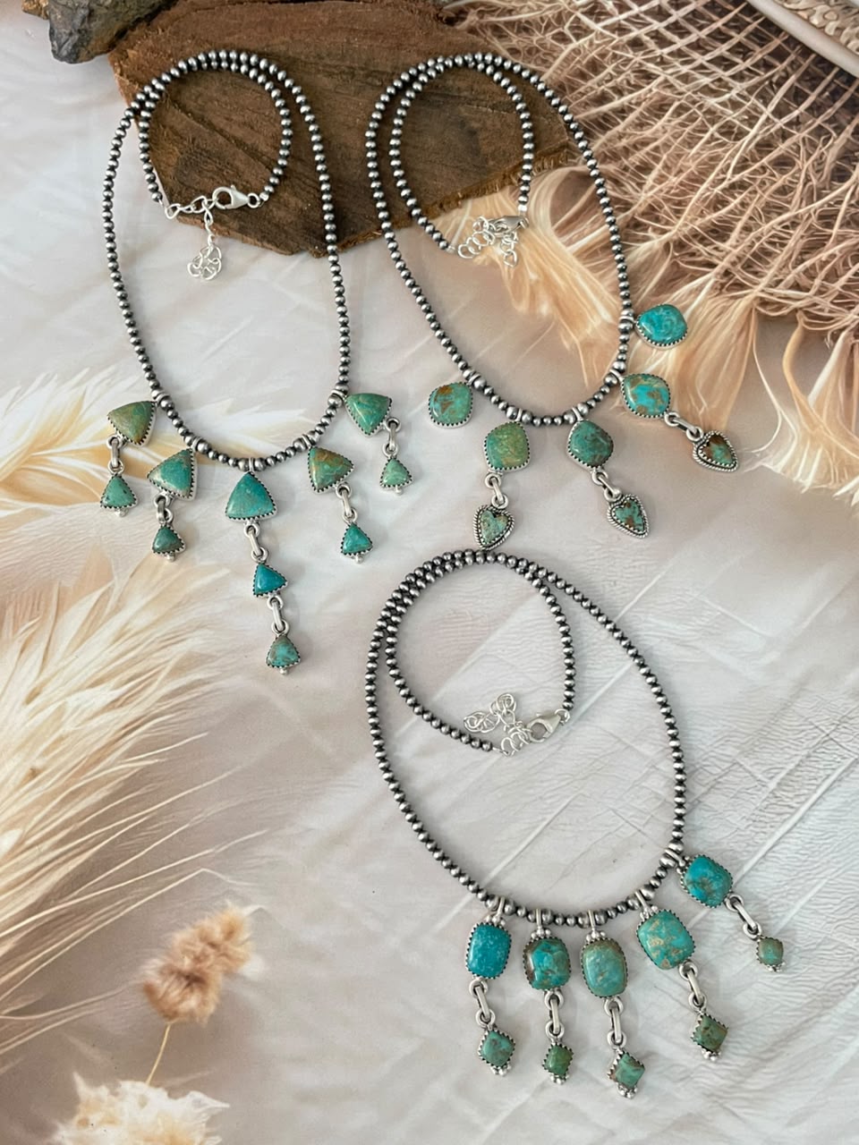 Handmade Sterling Silver Sonoran Turquoise Collection: Beaded Necklace Signed Nizhoni