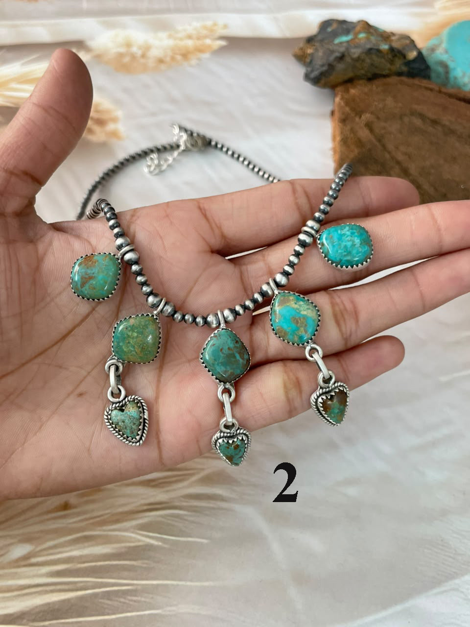 Handmade Sterling Silver Sonoran Turquoise Collection: Beaded Necklace Signed Nizhoni