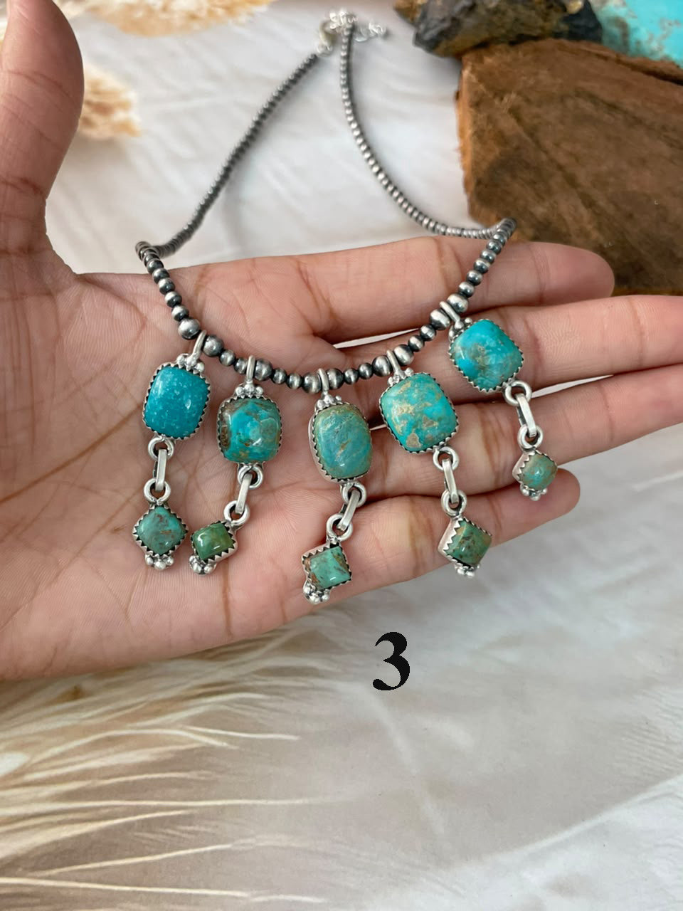Handmade Sterling Silver Sonoran Turquoise Collection: Beaded Necklace Signed Nizhoni