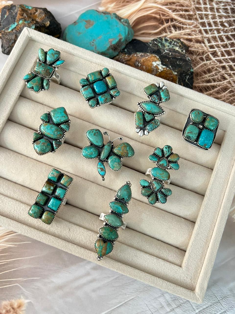 Handmade Sterling Silver Sonoran Turquoise Collection: Adjustable Ring Signed Nizhoni