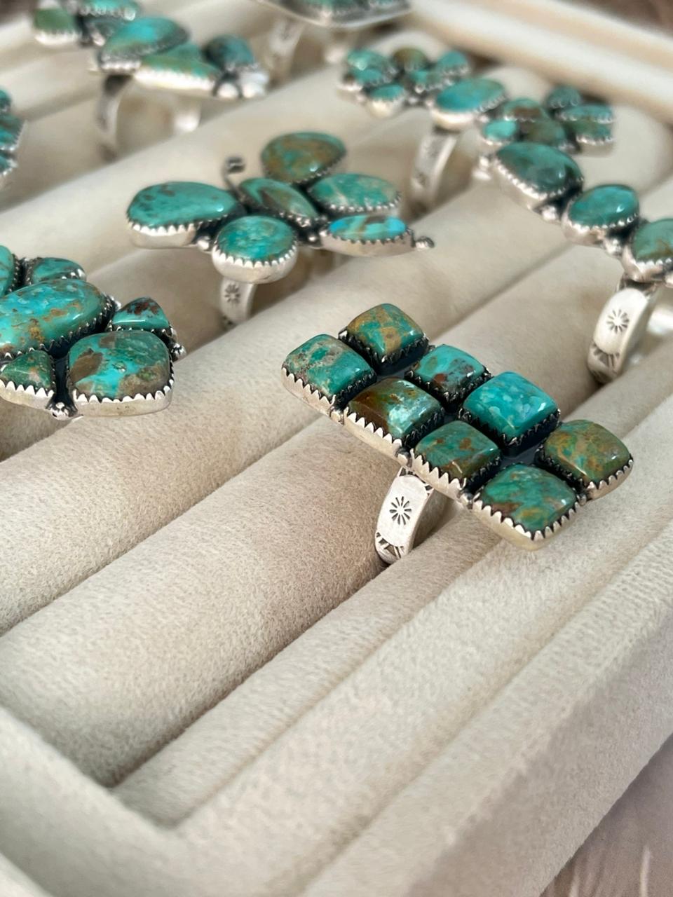 Handmade Sterling Silver Sonoran Turquoise Collection: Adjustable Ring Signed Nizhoni