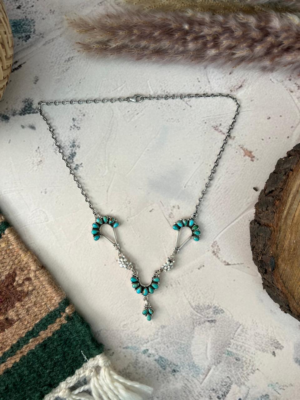 Handmade Sterling Silver Kingman Turquoise Necklace Signed Nizhoni (7)