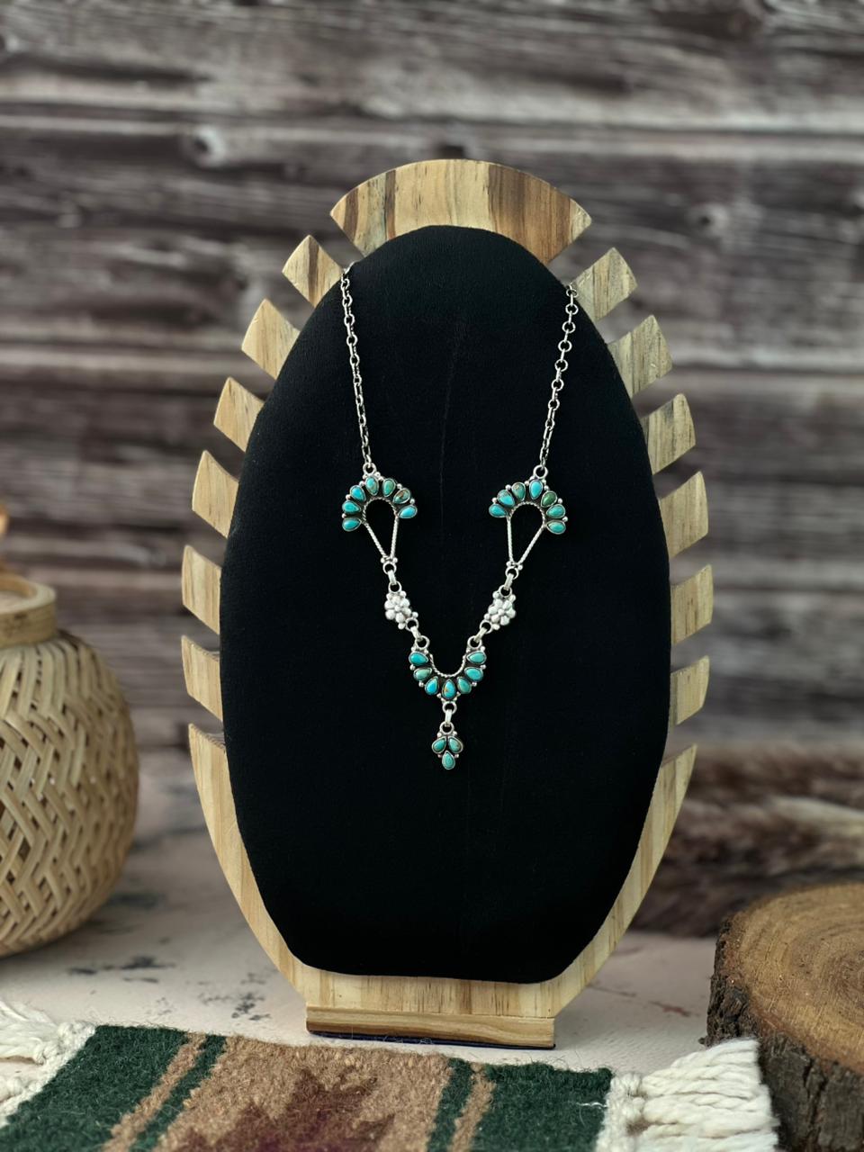 Handmade Sterling Silver Kingman Turquoise Necklace Signed Nizhoni (7)