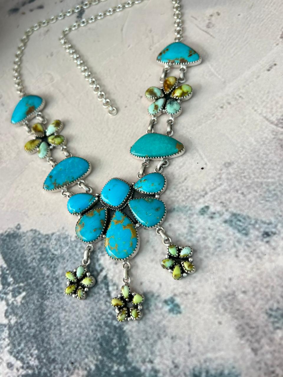 Handmade Sterling Silver Tyrone with Palomino Turquoise Necklace Signed Nizhoni