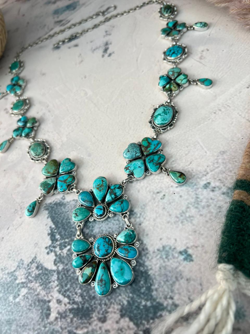 Handmade Sterling Silver Spider Web Turquoise Necklace Signed Nizhoni (2)