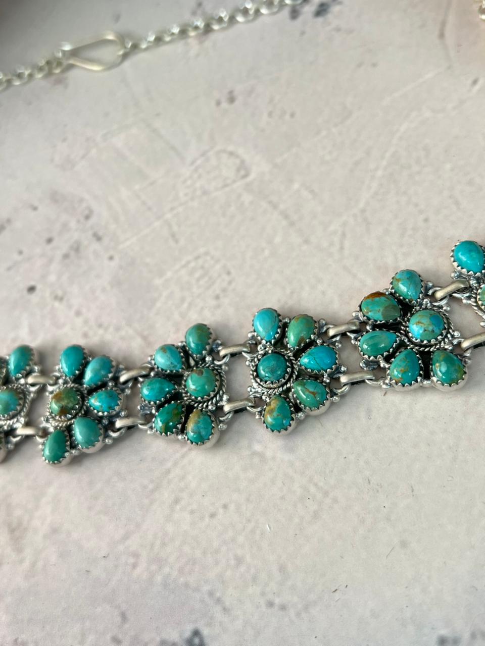 Handmade Sterling Silver Kingman Turquoise Choker Necklace Signed Nizhoni