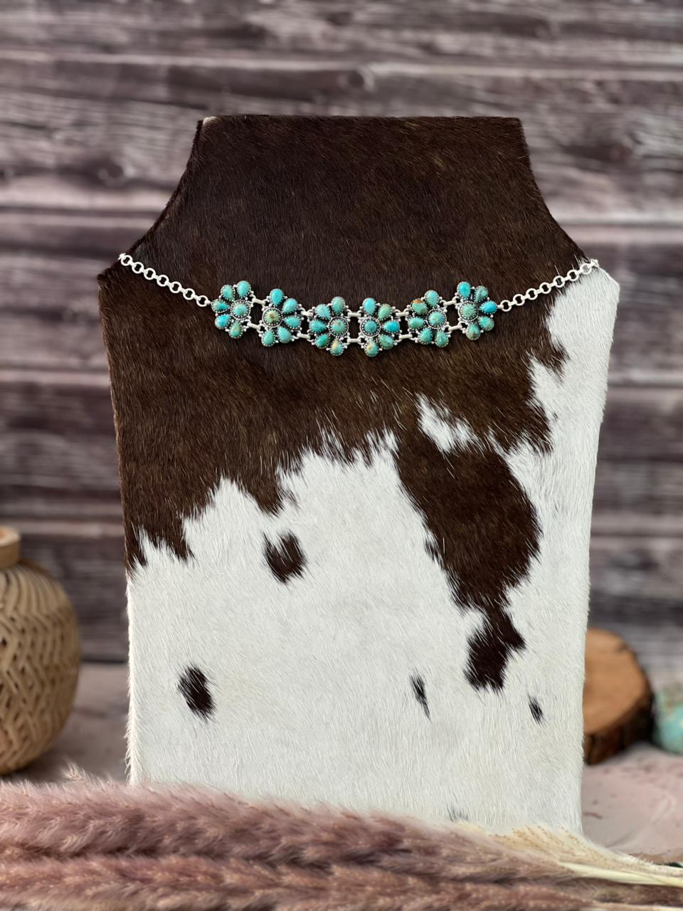 Handmade Sterling Silver Kingman Turquoise Choker Necklace Signed Nizhoni