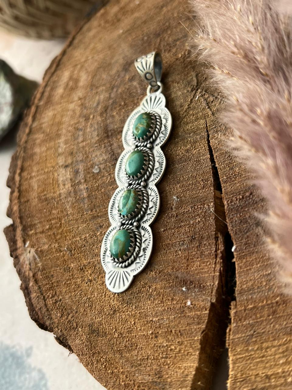 Handmade Sterling Silver Kingman Turquoise Pendant Signed Nizhoni