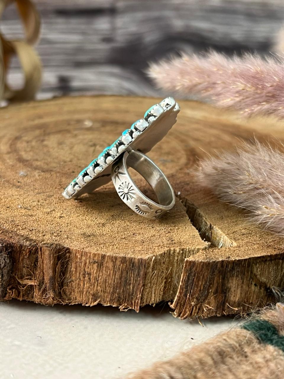 Handmade Sterling Silver Kingman Turquoise Adjustable Ring Signed Nizhoni