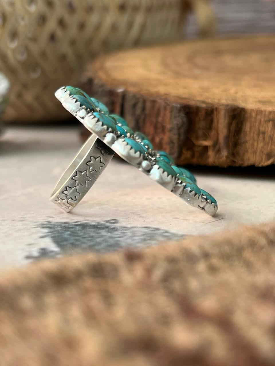 Handmade Sterling Silver Kingman Turquoise Adjustable Naja Ring Signed Nizhoni