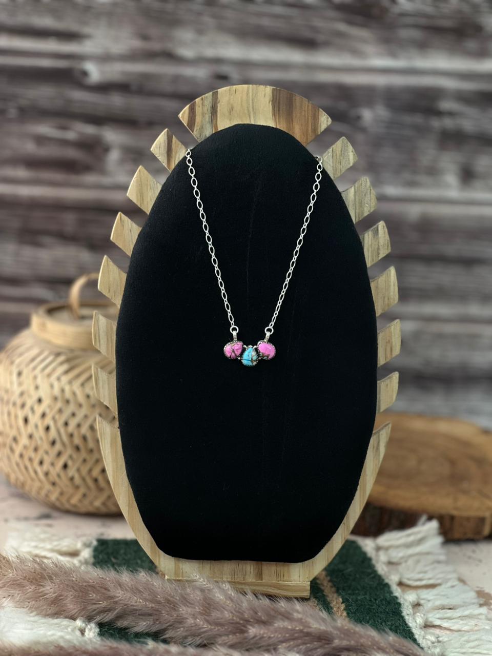 Handmade Sterling Silver Cotton Candy Necklace Signed Nizhoni