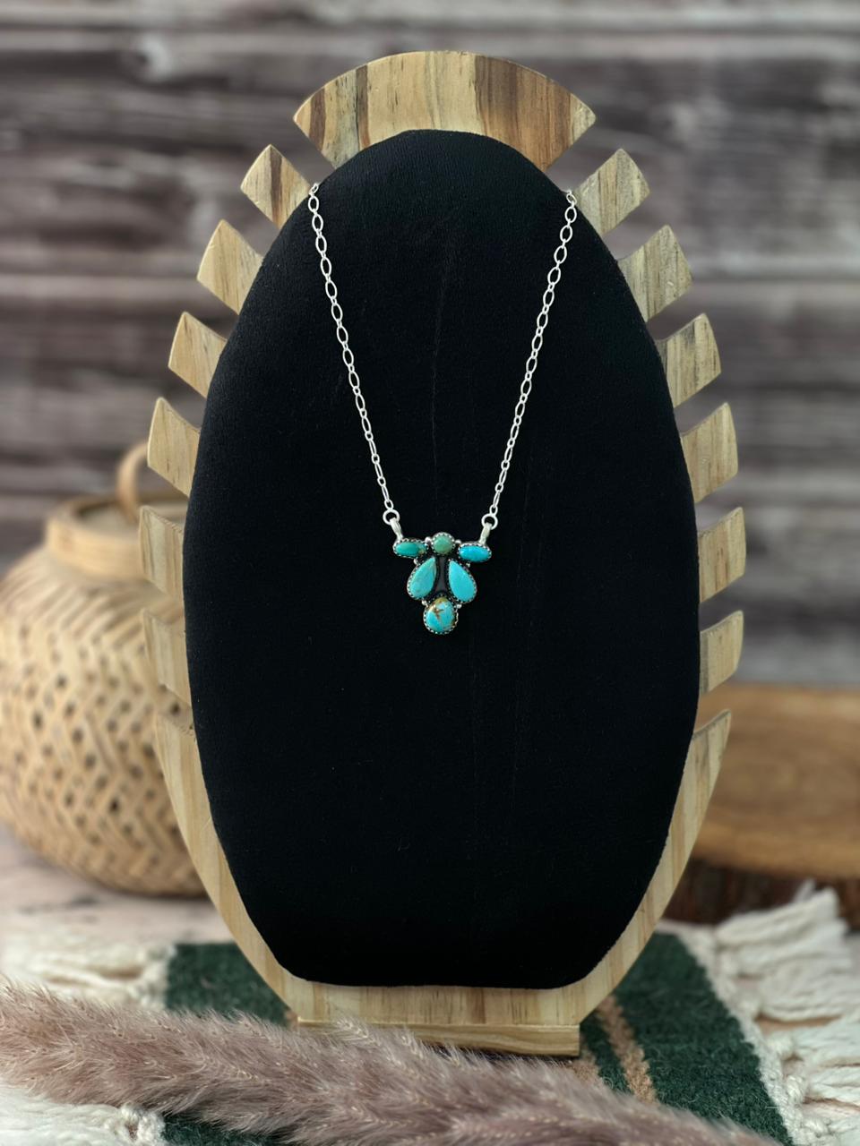 Handmade Sterling Silver Kingman Turquoise Necklace Signed Nizhoni