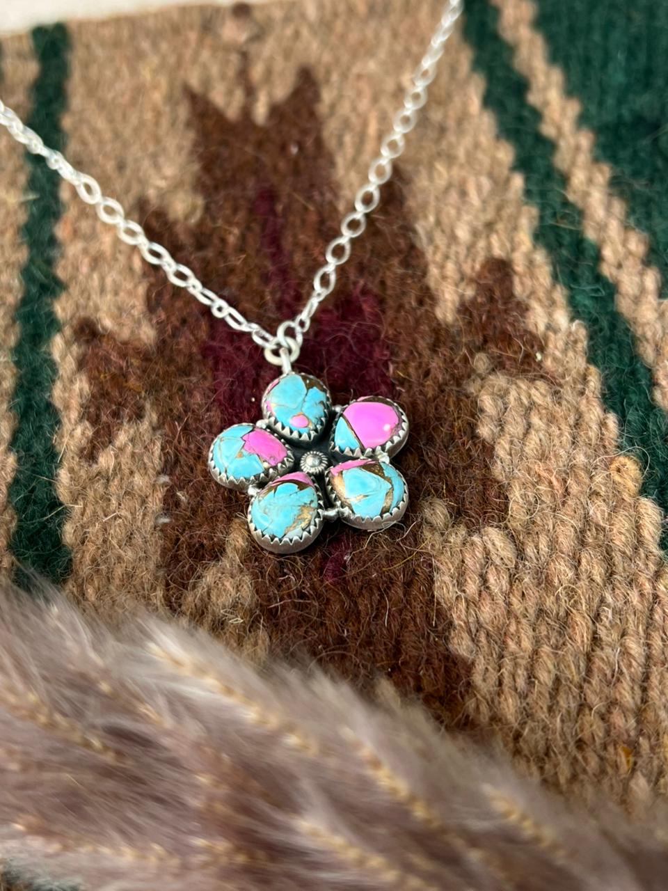 Handmade Sterling Silver Cotton Candy Necklace Signed Nizhoni