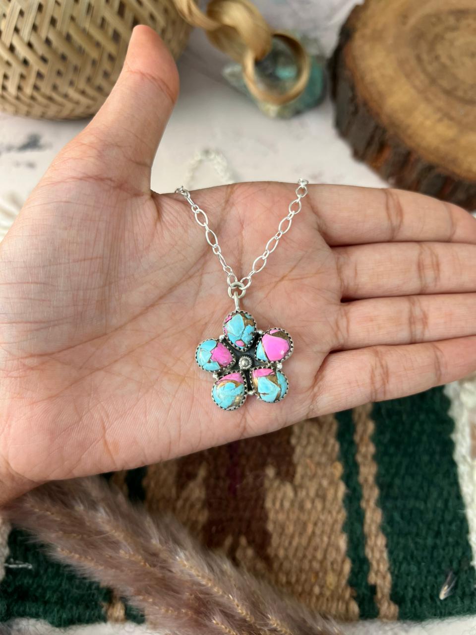 Handmade Sterling Silver Cotton Candy Necklace Signed Nizhoni