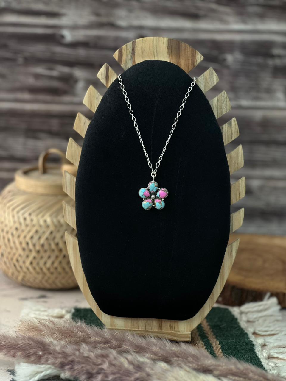 Handmade Sterling Silver Cotton Candy Necklace Signed Nizhoni