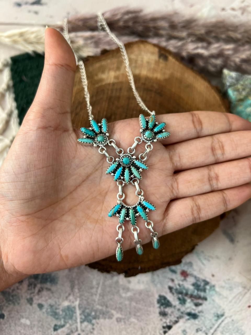 Handmade Sterling Silver Kingman Turquoise Necklace Signed Nizhoni