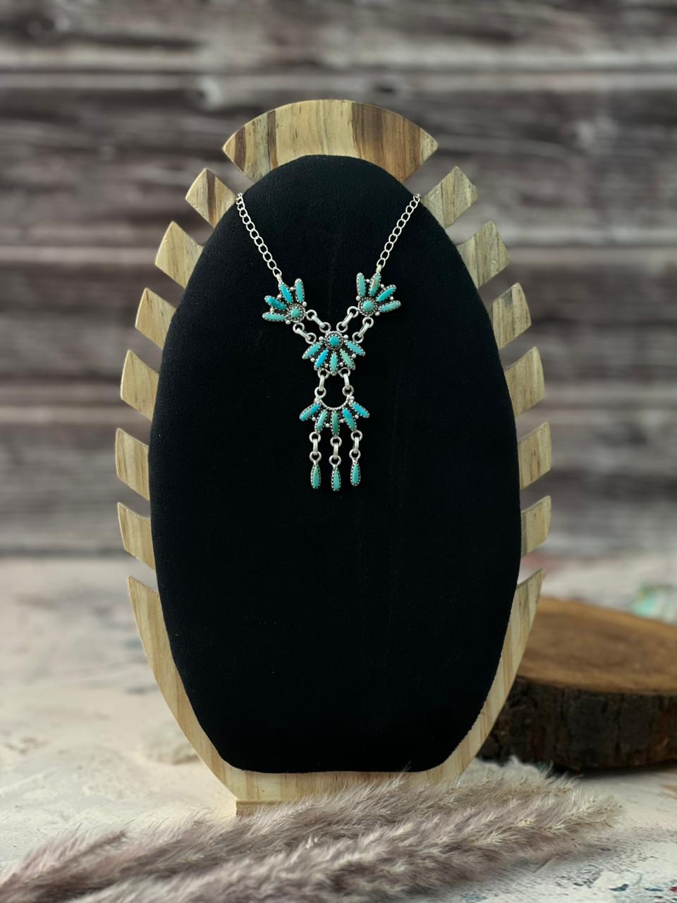 Handmade Sterling Silver Kingman Turquoise Necklace Signed Nizhoni