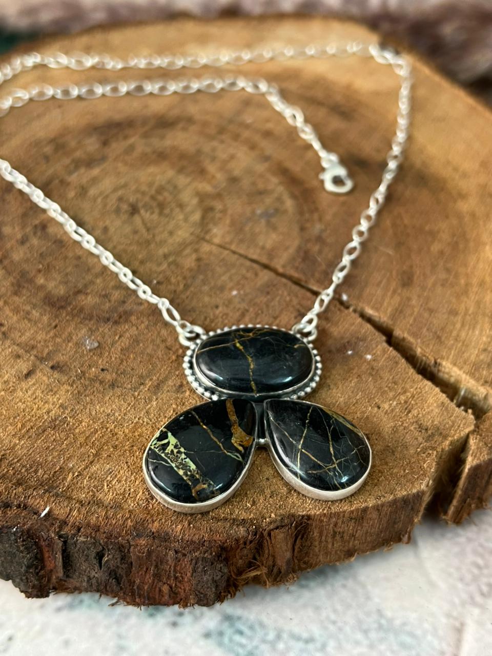 Handmade Sterling Silver Blackjack Turquoise Necklace Signed Nizhoni (1)