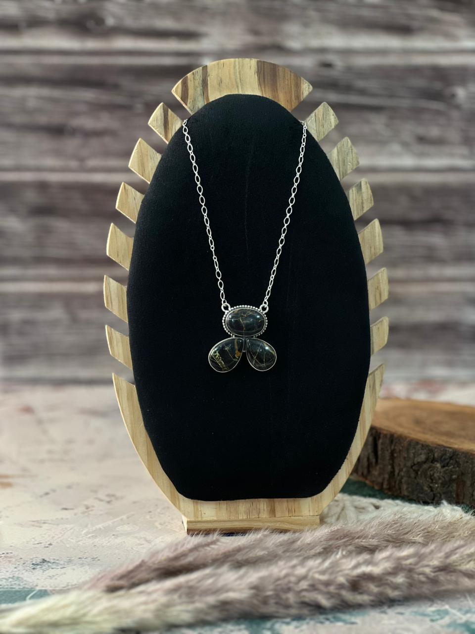 Handmade Sterling Silver Blackjack Turquoise Necklace Signed Nizhoni (1)