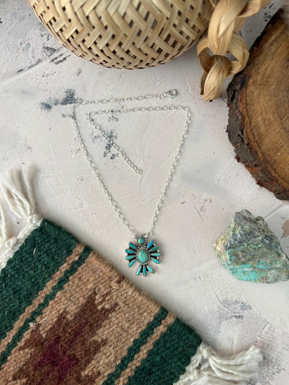Handmade Sterling Silver Kingman Turquoise Necklace Signed Nizhoni