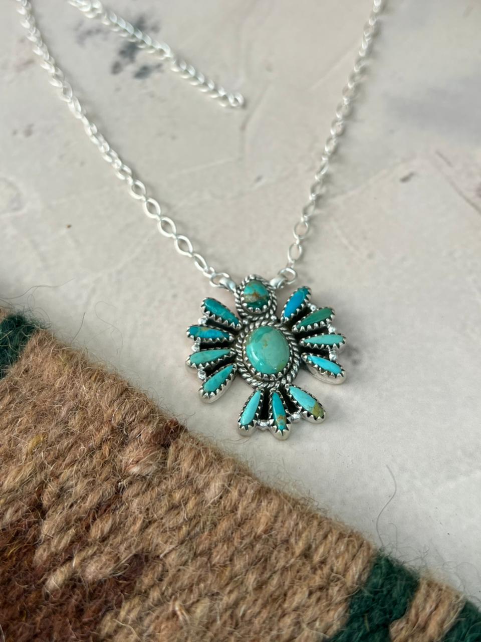 Handmade Sterling Silver Kingman Turquoise Necklace Signed Nizhoni