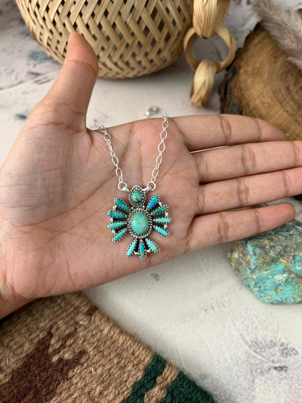 Handmade Sterling Silver Kingman Turquoise Necklace Signed Nizhoni