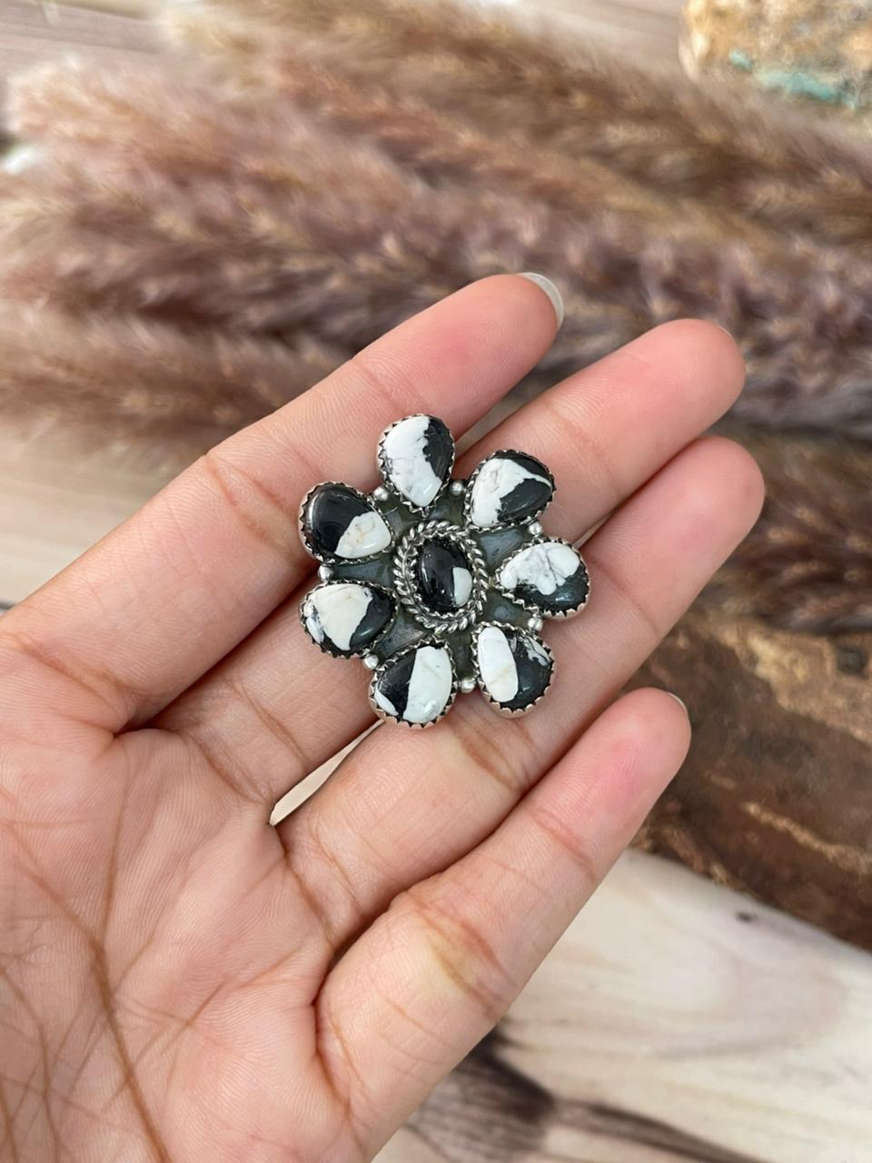 Handmade Sterling Silver White Buffalo Adjustable Ring Signed Nizhoni