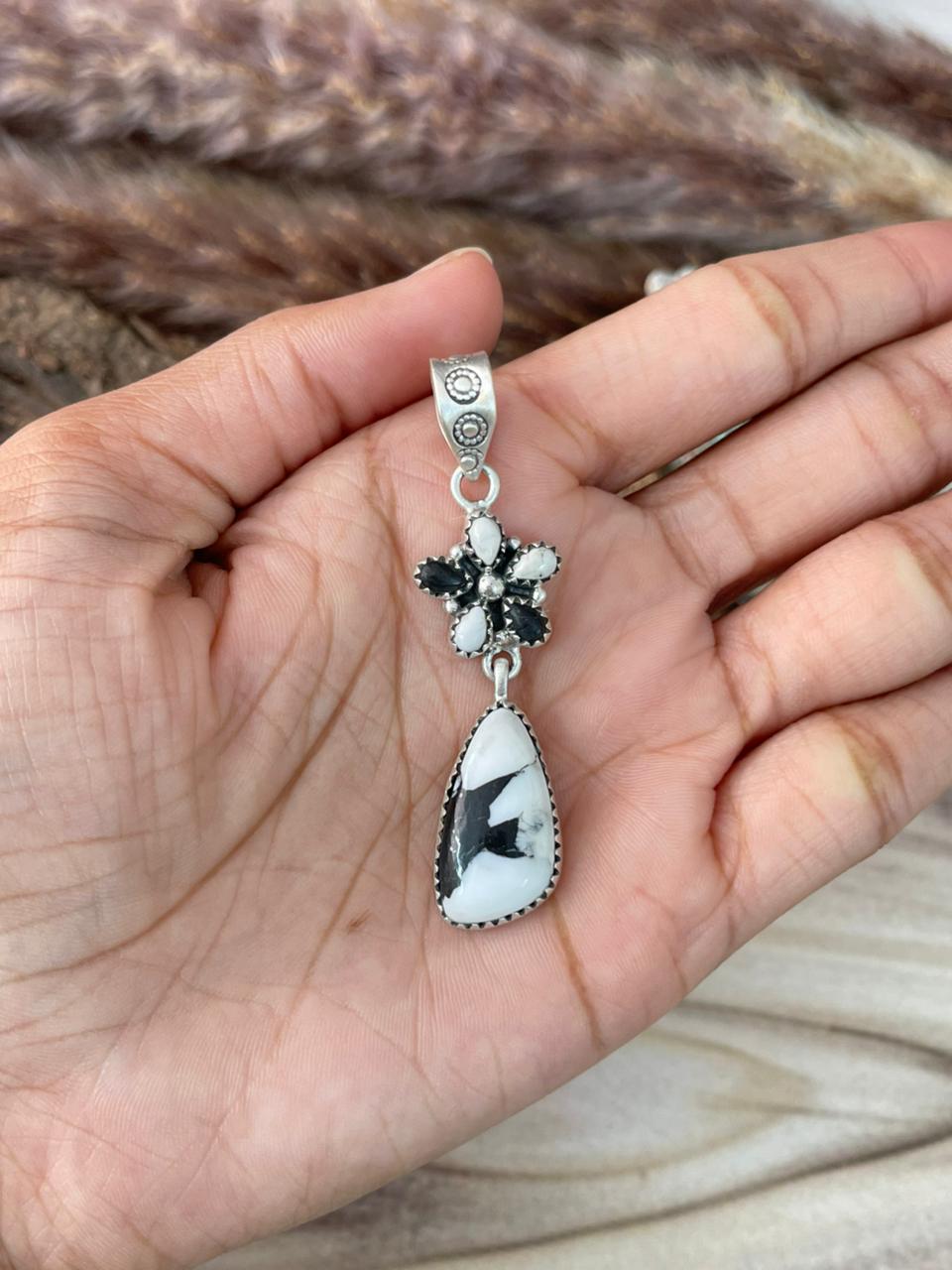 Handmade Sterling Silver White Buffalo Pendant Signed Nizhoni