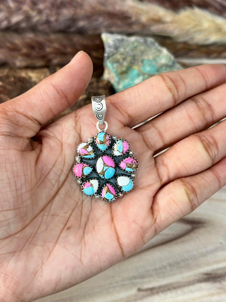 Handmade Sterling Silver Cotton Candy Pendant Signed Nizhoni