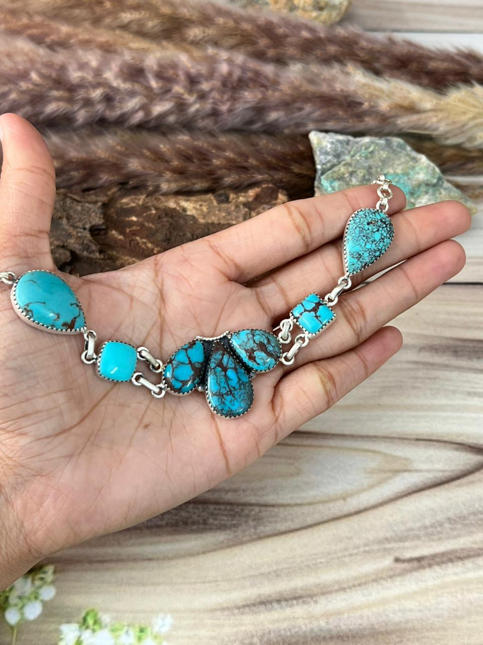Handmade Sterling Silver Egyptian Turquoise Choker Necklace Signed Nizhoni