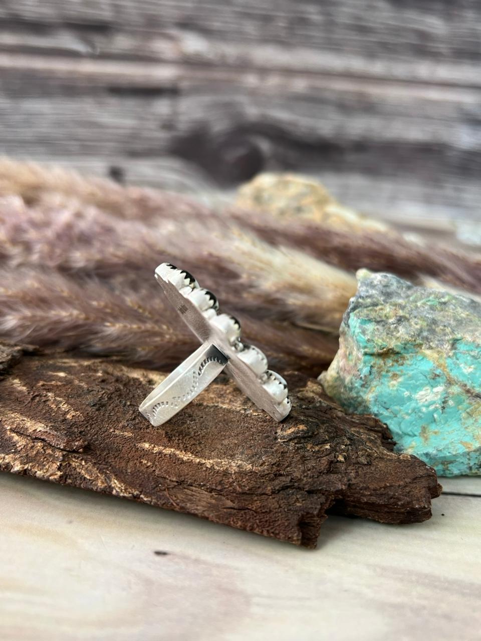 Handmade Sterling Silver White Buffalo Adjustable Ring Signed Nizhoni