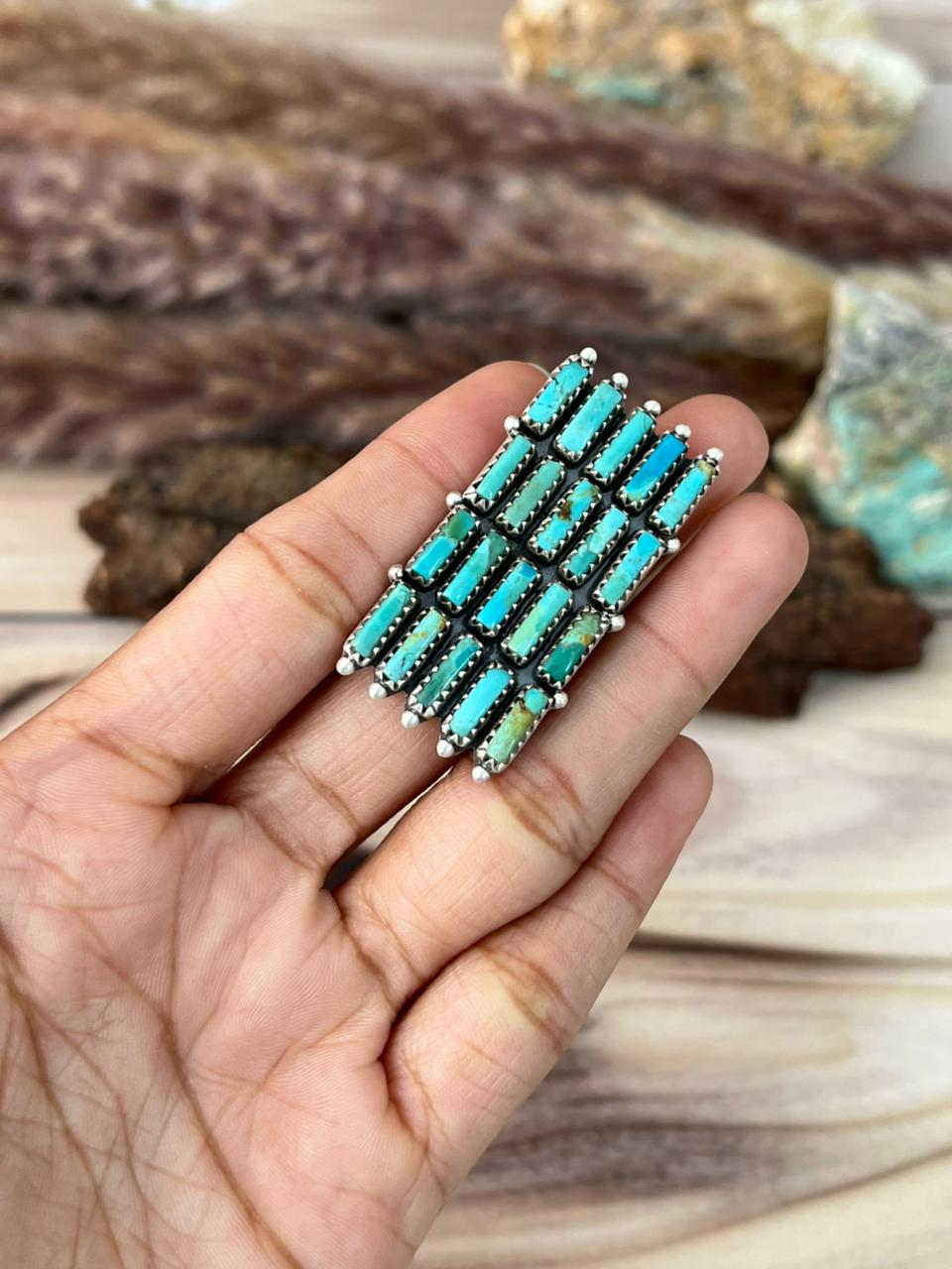 Handmade Sterling Silver Kingman Turquoise Bar Adjustable Ring Signed Nizhoni