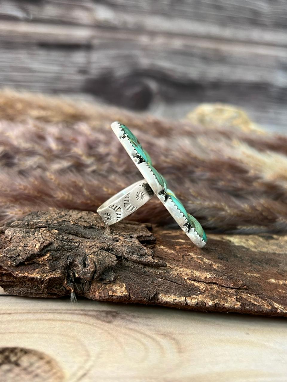 Handmade Sterling Silver Cripple Creek with Palomino Turquoise Adjustable Ring Signed Nizhoni