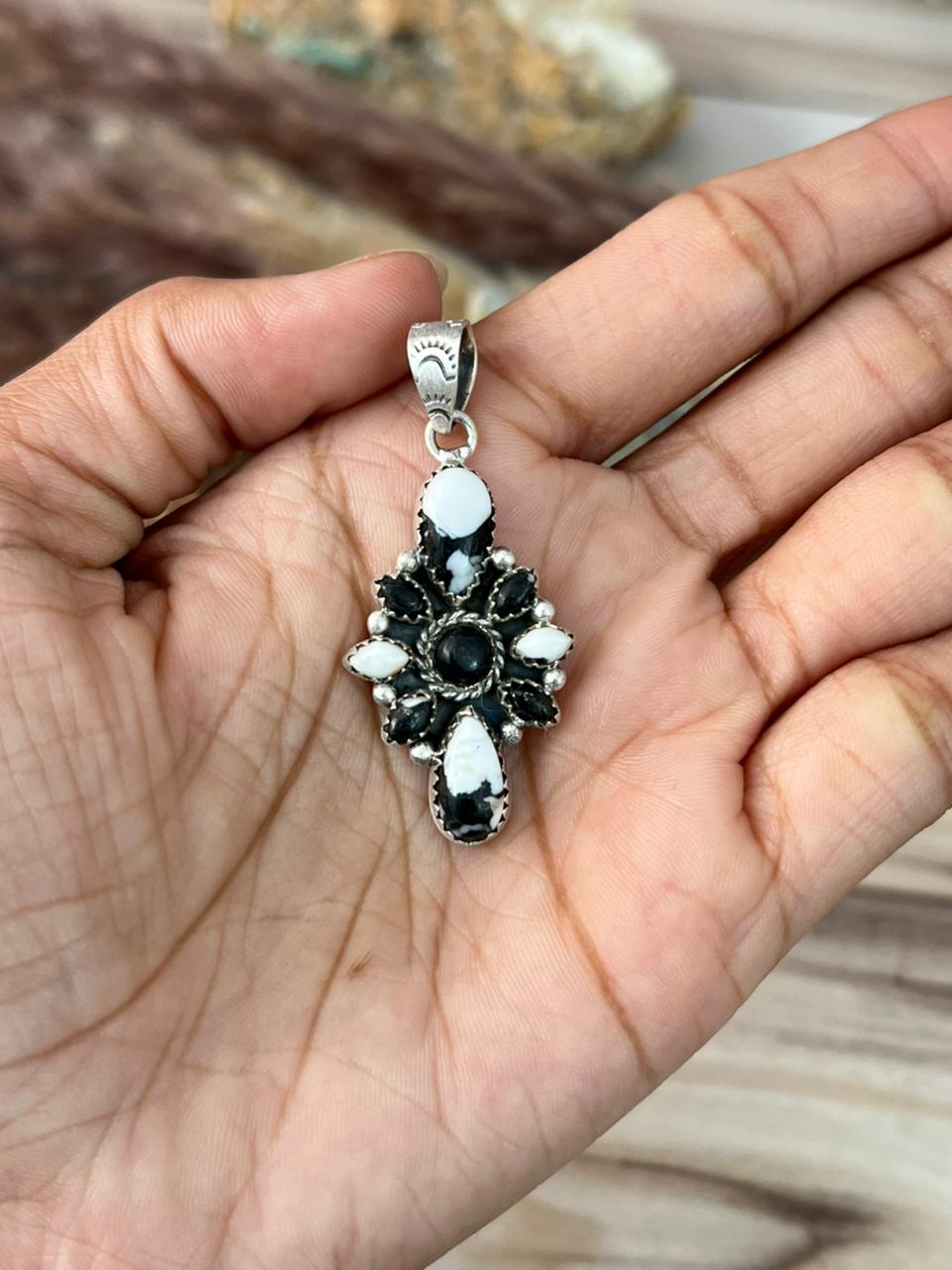 Handmade Sterling Silver White Buffalo Pendant Signed Nizhoni (2)